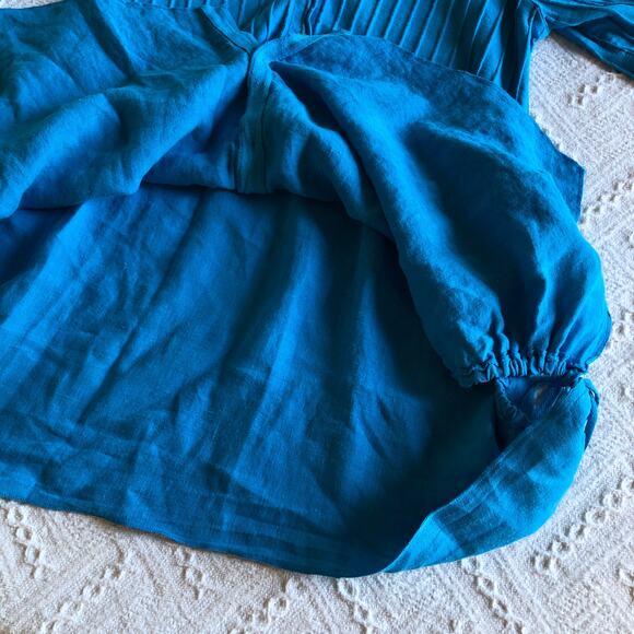 Fenini Linen Cotton Button Front Tunic Top Asymmetrical Hem Lagenlook Artsy USA - Picture 9 of 10